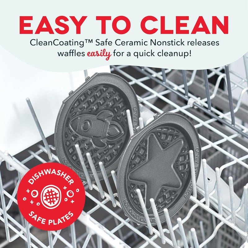 Dash نظام MultiMaker® ميني مع لوحات وافل سيراميك غير لاصقة قابلة للإزالة بحجم 4 بوصات (صاروخ ونجمة) - عبوة لوحتين متوافقة مع نظام MultiMaker® ميني، سطح سيراميك غير لاصق - Image 5